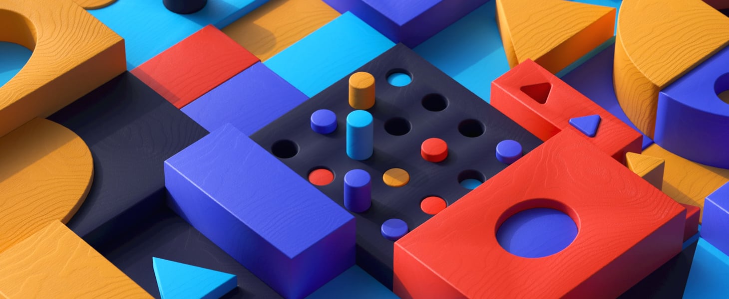 brightly colored building blocks in various shapes