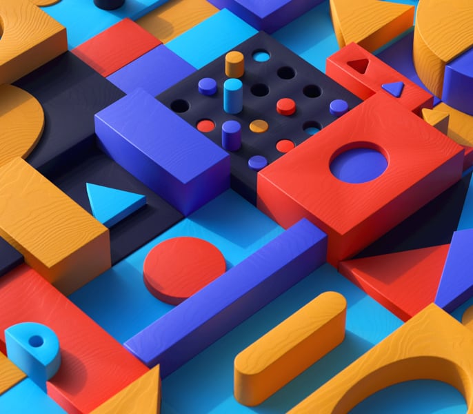 brightly colored building blocks in various shapes